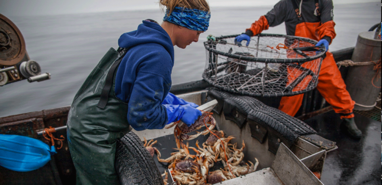 Prince Rupert crab fisher Chelsey Ellis working on a boat.