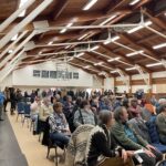 People gathered at the community information session on the proposed Ksi Lisims LNG Terminal in the Nass estuary, hosted by the Anspayaxw Band and Kispiox Valley Community Association.