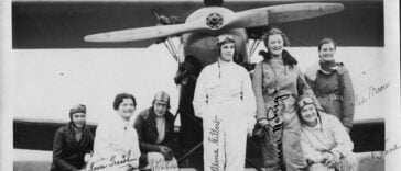 The ‘Flying Seven’ circa 1936 (from left to right) Jean Pike, Tosca Trasolini, Betsy Flaherty, Alma Gilbert, Elianne Roberge, Margaret (Fane) Rutledge, and Rolie Moore